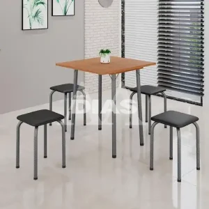 CJ MESA 4 BANQ SOMA LUANA 68X68 QUADRADA PRETO PRATA CINAMOMO