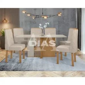 CJ MESA 6C LOPAS ASTRID CANT.COPO CAD ASTRID 170X90 LINHO RINZAI BEGE