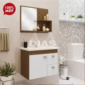 GABINETE P/ BANHEIRO MGM ISA 55CM C/ CUBA E ESPELHEIRA AMENDOA / BRANC