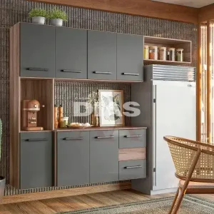 COZINHA NICIOLI COMPACTA JULIETE C/ BALCAO CARVALHO NATURE / CHUMBO