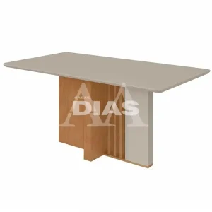MESA LOPAS ASTRID 160X80 CANT.COPO C/VIDRO AMENDOA CLEAN/OFF WHITE