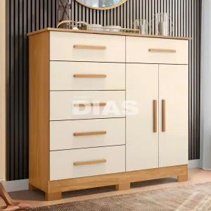 COMODA 6G 2P. ABRIR ALBATROZ XANGAI CARVALHO GRIFE/OFF WHITE